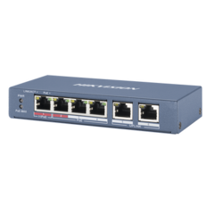 HIKVISION Switch PoE+ / No Administrable / 3 Puertos 10/100 Mbps 802.3 af/at (30 W) + 1 Puerto 100 Mbps Hi-PoE (60 W) / 2 Puertos 10/100 Mbps Uplink / 250 Metros PoE Larga Distancia / 60 W MOD: DS-3E0106HP-E