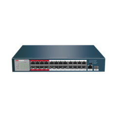 HIKVISION Switch PoE+ / No Administrable / 24 Puertos 10/100 Mbps PoE+ / 1 Puerto 10/100/1000 Mbps + 1 Puerto SFP Uplink / PoE hasta 250 metros / 230 W MOD: DS-3E0326P-E/M(B)