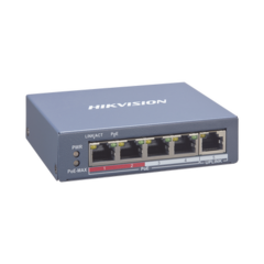 HIKVISION Switch Monitoreable PoE+ / 4 puertos 10/100 Mbps PoE+ / 1 puerto RJ45 Uplink / PoE Hasta 250 Metros / 60 W / Conexión Remota desde Hik-PartnerPro MOD: DS-3E1105P-EI