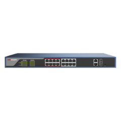 HIKVISION Switch PoE 250 Metros Larga Distancia / Administrable / Configuración WEB / 16 Puertos 802.3at (30 W) 100 Mbps + 2 Puertos Gigabit + 2 Puertos SFP MOD: DS-3E1318P-E