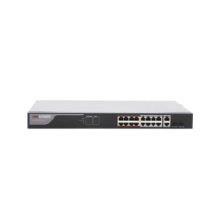 HIKVISION Switch Monitoreable PoE+ / 16 puertos 10/100 Mbps PoE+ / 2 puertos 10/100/1000 Mbps + 2 puertos SFP de Uplink / PoE hasta 250 metros / conexión remota desde Hik-PartnerPro / 230 W MOD: DS-3E1318P-EI