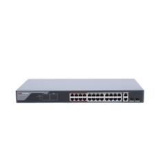 HIKVISION Switch Monitoreable PoE+ / 24 puertos 10/100 Mbps PoE+ / 2 puertos 10/100/1000 Mbps + 2 puertos SFP de Uplink / PoE hasta 250 metros / conexión remota desde Hik-PartnerPro / 370 W MOD: DS-3E1326P-EI