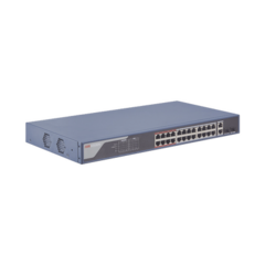HIKVISION Smart Switch PoE+ Administrable / 24 puertos 10/100 Mbps PoE+ (hasta 300 m) + 2 puertos 10/100/1000Mbps + 2 Puertos SFP Uplink / 370 W / Hik-PartnerPro y Hik-Central MOD: DS-3E1326P-SI