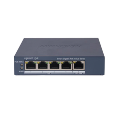 HIKVISION Switch Gigabit PoE+ / Administrable / 4 Puertos 10/100/1000 Mbps PoE af/at / 1 Puerto 10/100/1000 Mbps Uplink / Configuración Remota desde Hik-PartnerPro /Modo Extendido hasta 300 Metros / 45 W DS-3E1505P-EI/M