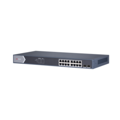 HIKVISION Switch Gigabit PoE+ / Administrable / 16 puertos 10/100/1000 Mbps PoE+ / 2 puertos SFP / configuración remota desde Hik-ParnerPro / PoE hasta 250 metros / 225 W MOD: DS-3E1518P-SI