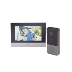 HIKVISION Kit de Videoportero IP Poe Estandar con llamada a App de Smartphone (HikConnect) / Apertura con tarjeta MIFARE / Frente de calle IP65 / Soporta 1 Departamento DS-KIS603-P