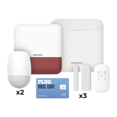 HIKVISION (AX PRO) KIT de Alarma AX PRO con GSM (3G/4G) / Incluye: 1 Hub / 2 Sensores PIR / 3 Contactos Magnéticos mini / 1 Control Remoto / 1 Sirena Roja Inalambrica Exterior / 1 WiFi / 1 MICROSIM30M2M con 1 mes de servicio/Compatible con Hik-Connect P2P MOD: DS-PWA48-KSDV2(R)