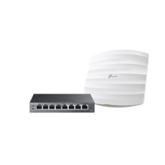 TP-LINK Kit de access point EAP245 y switch PoE TL-SG108PE, doble banda AC, hasta 1750 Mbps, 1 puerto Gigabit MOD: EAP-STARTER-KIT-245PE