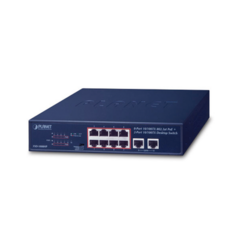 PLANET Switch No Administrable de Escritorio y Rack, 8 Puertos Fast Ethernet con PoE 802.3af/at, 2 Puertos Uplink, Hasta 250 m en Modo Extendido MOD: FSD-1008HP