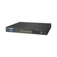 PLANET Switch Administrable Capa 3, 16 Puertos Gigabit con PoE 802.3bt, 2 Puertos 10 G SFP+, Pantalla Táctil (400 W) MOD: GS-5220-16UP2XVR