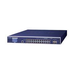 PLANET Switch Administrable Capa 3, 24 Puertos Gigabit 802.3bt, Hasta 600 W, 4 Puertos 10 G SFP+, Con Pantalla Táctil para Configuración Básica MOD: GS-5220-24UPL4XVR