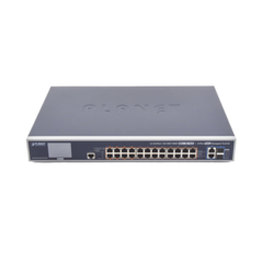PLANET Switch Administrable L3, 24 puertos Gigabit PoE 802.3bt, 2 puertos 10G SFP+, Pantalla Tactil, Fuente Redundante, (600W) MOD: GS-6320-24UP2T2XV