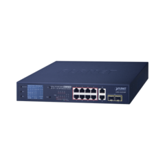 PLANET Switch No Administrable 8 Puertos Gigabit con Modo Extend PoE a 250 mts, 2 puertos Uplink 10/100/1000 Mbps, 2 Puertos SFP MOD: GSD-1222VHP