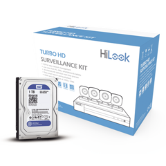 HiLook by HIKVISION KIT TurboHD 1080p / DVR 4 canales / 4 Cámaras Bala de Metal / Fuente de Poder / 1 Disco Duro 1TB / Accesorios de Instalación MOD: HL24LQKITS-M/1TB