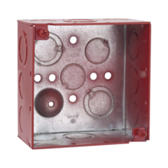 RACO Caja Cuadrada Galvanizada de 4" /Profundidad de 2 1/8" / Cuenta con 11 KO de 1/2" y 6 TKO (1/2" - 3/4")/ Color Rojo. HUB-911-3