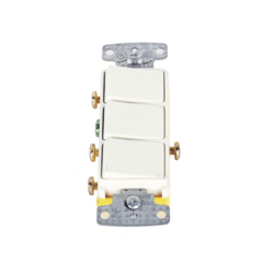 HUBBELL Interruptor Residencial 15 A 120 V, con 3 Bases Unipolares, Cableado lateral, Color Blanco. MOD: HUB-RCD-111W