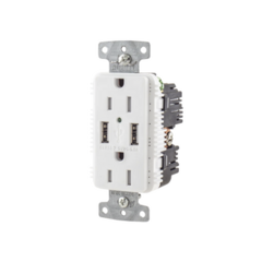 HUBBELL Contacto Dúplex con 2 Puertos USB, 15A 125V, 2 Polos, 3 Hilos, Color Blanco. MOD: HUB-USB-15A-5W