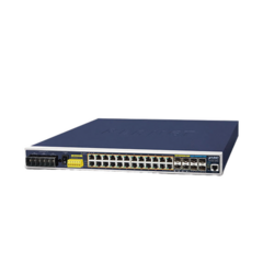 PLANET Switch Industrial Capa 3, 24 Puertos Gigabit PoE 802.3af/at, 4 Puertos SFP 1 G, 4 Puertos SFP de 10 G IGS-6325-24P4X