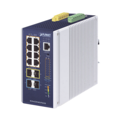 PLANET Switch Industrial Administrable Capa 3, Con 8 Puertos PoE Gigabit 802.3bt, 2 Puertos SFP de 1 G / 2.5 G, 2 Puertos SFP 10 G MOD: IGS-6329-8UP2S2X