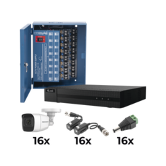 EPCOM KIT TurboHD 1080p / DVR 16 Canales / 16 Cámaras Bala Policarbonato con Microfono (exterior 2.8 mm) / Transceptores / Conectores / Fuente de Poder Profesional MOD: KESTX8T16BGP/A