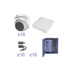 EPCOM KIT TurboHD 1080p Lite / DVR 16 Canales / 16 Cámaras Eyeball Exterior ( 2.8mm) / Transceptores / Conectores / Fuente de Poder Profesional MOD: KESTXLT16EW
