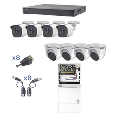 EPCOM KIT TurboHD 1080p / DVR 8 Canales / 4 Cámaras Bala (exterior 2.8 mm) / 4 Cámaras Eyeball (exterior 2.8 mm) / Transceptores / Conectores / Fuente de Poder Profesional hasta 15 Vcc para Largas Distancias MOD: KEVTX8T4BW/4EW