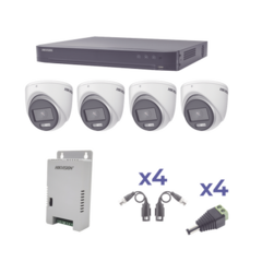 HIKVISION KIT COLORVU TURBOHD 1080p / DVR 4 Canales / 4 Cámaras eyeball (exterior) lente 2.8mm / Fuente de poder profesional / Transceptores de video y Accesorios de corriente MOD: KH1080P4EC