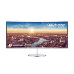 SAMSUNG ELECTRONICS Monitor Curvo 34" QLED con Quantum Dot color Blanco / Aspecto 21:9 / Resolucion 3440 x 1440 / Frecuencia 100Hz / Entradas de Video HDMI / DisplayPort / Compatible VESA 100x100 / bocinas integradas LC34J791WTLXZX