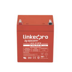 LINKEDPRO BY EPCOM Batería 12 Vcc / 5.5 Ah / UL / Tecnología AGM-VRLA / Retardante a la Flama / Para uso en equipo electrónico, Alarmas de Intrusión / Incendio/ Control de acceso / Video Vigilancia / Terminales F1 y F2. LK5.512FR