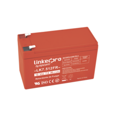 LINKEDPRO BY EPCOM Batería 12 Vcc / 7.5 Ah / UL / Tecnología AGM-VRLA / Retardante a la Flama / Para uso en equipo electrónico, Alarmas de Intrusión / Incendio/ Control de acceso / Video Vigilancia / Terminales F1 y F2. LK7.512FR