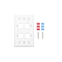 LINKEDPRO BY EPCOM Placa de pared de 4 puertos, Keystone, con espacio para etiqueta, Color blanco MOD: LP-FP-24