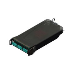 SIEMON Cassette para empalme (Fusión) LightVerse, Hasta 12 fibras, Conectores LC/UPC "Shuttered", para fibra Multimodo OM3, 900um, 1 metro MOD: LVS12-LSPLLAB1A
