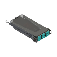SIEMON Cassette para empalme (Fusión) LightVerse, Hasta 24 fibras, Conectores LC/UPC "Shuttered", para fibra Multimodo OM3, 900um, 1 metro MOD: LVS24-LSPLLAB1A