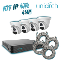 UNIARCH BY UNV KIT 4X4 UNIARCH IP DOMO INTERIOR 4MP 1080P INCLUYE 1 NVR POE 4PTOS + 4 CAM DOMO IP 4MP 2.8MM / CABLES PREPONCHADOS DE 18MTS KIT 1x NVR-104E2-P4 + 4x IPC-T124-APF28 + 4x ENS-IP18CAT6