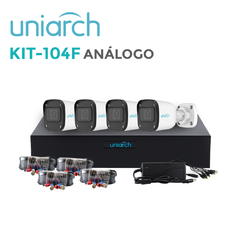 UNIARCH BY UNV KIT UNIARCH 4X4 CALIDAD 1080P 2MP ANALOGO BULLET EXTERIOR UNIARCH, 4 CÁMARAS TIPO BULLET 2MP, XVR-104F 4CH ANALOGICOS + 2CH IP, 4 CABLES COAXIALES, FUENTE DE ALIMENTACIÓN 12VDC Y UN PULPO DE 4 SALIDAS. KIT-104F