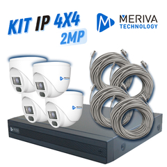 MERIVA TECHNOLOGY KIT 4X4 IP INTERIOR / EXTERIOR DOMO 2MP 1080P INCLUYE 1 NVR POE 4PTOS + 4 CAM DOMO IP 2MP 2.8MM / CABLES PREPONCHADOS DE 18MTS KIT 1x MNVR-1644-4P + 4x MFD-201S3L + 4x ENS-IP18CAT6