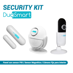 DUOSMART KIT DE SEGURIDAD BÁSICA DEL HOGAR, SECURITY KIT DUOSMART. INCLUYE: 1 PANEL DE ALARMA C10, 1 SENSOR MAGNÉTICO CSD1 Y 1 CÁMARA E10 SECURITY KIT DUOSMART