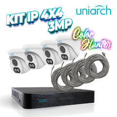 UNIARCH BY UNV KIT 4X4 UNIARCH IP EXTERIOR TURRET COLOR HUNTER 3MP MIC INCLUIDO IPC67 INCLUYE 1 NVR POE 4PTOS + 4 CAM TURRET IP 3MP 2.8MM + 4 CABLES PREPONCHADOS DE 18MTS KIT 1x NVR-104E2-P4 + 4x IPC-T213-APF28W + 4x ENS-IP18CAT6