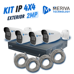 MERIVA TECHNOLOGY KIT 4X4 IP EXTERIOR METAL BULLET 2MP 1080P INCLUYE 1 NVR POE 4PTOS + 4 CAM BULLET IP 2MP 3.6MM METAL / CABLES PREPONCHADOS DE 18MTS KIT 1x MNVR-1644-4P + 4x MOB202SF + 4x ENS-IP18CAT6