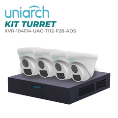 UNIARCH BY UNV KIT UNIARCH TURRET 2 MP / 4 CÁMARAS TIPO TURRET ANÁLOGAS 2 MP INTERIOR / EXTERIOR / IP67 / LENTE FIJO 2.8 MM / 1XVR-104F CON CABLES, FUENTE DE PODER Y PULPO DE 1 A 4 KIT/XVR-104F/4-UAC-T112-F28-ADS