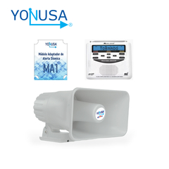 YONUSA . CONTIENE EL AUDIO OFICIAL DE ALERTA SÍSMICA MEXICANO PARA EMISIÓN DE ALERTAS TEMPRANAS. RESPALDO DE BATERÍA, 120 DB DE SALIDA SONORA. COMPATIBLE CON CUALQUIER RADIO METEOROLÓGICO, WIFI SÍSMICO Y MULTIPUNTO YONUSA. KIT ALERTA SÍSMICA