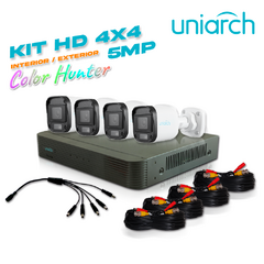 UNIARCH BY UNV KIT UNIARCH 4X4, 5 MEGAPIXELES ANALOGICO 4 CÁMARAS COLOR HUNTER BULLET INTERIOR / EXTERIOR / LENTE FIJO 2.8MM / 12VDC / IP67 / 20M IR / DWDR / METAL PLASTICA / MENU OSD / DEFOG, 1 DVR PENTAHIBRIDO UNIARCH XVR-104G3, 4 CAMARAS UAC-B115-F28-W, 4 CABLES PREPONCHADOS DE 18 MTS Y UN PULPO DE 5 SALIDAS KIT UNIARCH ANALOGICO BULLET 5 MP COLOR HUNTER