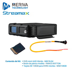 MERIVA TECHNOLOGY - STREAMAX KIT MOVIL MERIVA STREAMAX 1x MM1N-G4 + 1x MSD128 + 1x PANIC BUTTON COMPATIBLE CON CB2 KIT MM1N-SD