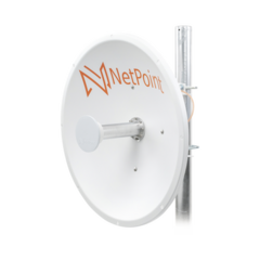 NetPoint Antena Direccional de alto rendimiento / diámetro de 60 cm / 4.9-6.4 GHz / Ganancia 30 dBi / SLANT de 45 ° y 90 ° / Ideal para 30 km / Conector N-Macho / Montaje y jumpers incluidos. MOD: NP1GEN2