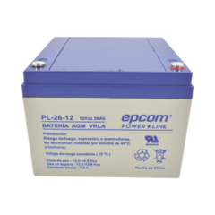 EPCOM POWERLINE Batería de respaldo / 12 V, 26 Ah / UL / Tecnología AGM-VRLA / Para uso en equipo electrónico Alarmas de intrusión / Incendio/ Control de acceso / Video Vigilancia / Terminales de tornillo M5 ( HEX ). PL-26-12
