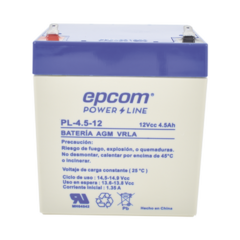 EPCOM POWERLINE Batería de respaldo / 12 V, 4.5 Ah / UL / Tecnología AGM-VRLA / Para uso en equipo electrónico Alarmas de intrusión / Incendio/ Control de acceso / Video Vigilancia / Terminales F1 PL-4.5-12