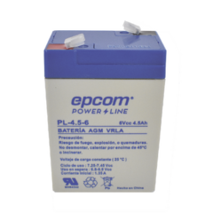 EPCOM POWERLINE Batería de respaldo / 6 V, 4.5 Ah / UL / Tecnología AGM-VRLA / Para uso en equipo electrónico Alarmas de intrusión / Incendio/ Control de acceso / Video Vigilancia / Terminales F1 PL-4.56