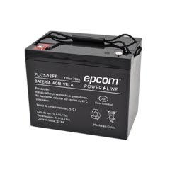 EPCOM POWERLINE Batería de respaldo / UL / 12V, 75 Ah / Tecnología AGM-VRLA / Retardante a la flama/ Uso en: Aplicaciones fotovoltaicas / Terminales tipo M6 ( HEX ) PL7512-FR