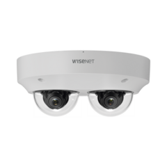 Hanwha Techwin Wisenet Camara IP Multi-sensor Multi-direccional, Capacidad 2 lentes de 5MP, H.265 + WiseStream II, WDR 120dB, Exterior IP66, IK10 MOD: PNM-9000VD