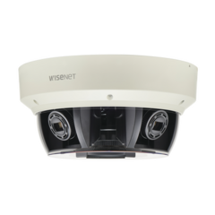 Hanwha Techwin Wisenet Cámara IP Multisensor 8MP ( 4 Sensores de 2MP) WDR 120 DB, Lente Motorizado 2.8 - 12 MM, 12Vcc/ POE+ /IP66 /IK10 MOD: PNM-9080VQ